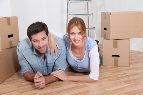 Packing boxes and furniture prepared for a local removal job